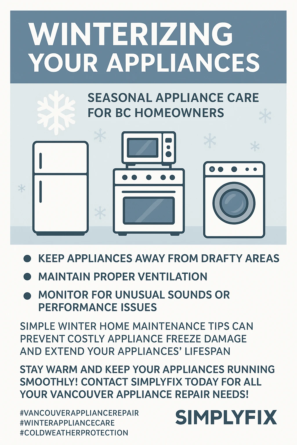 Infographic summarizing key takeaways for winter appliance care