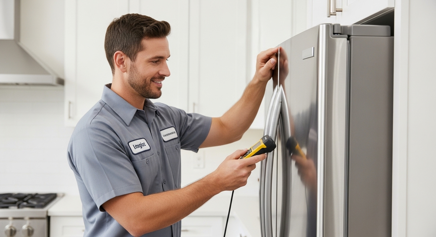A friendly appliance repair technician smiling in a Maple Ridge home