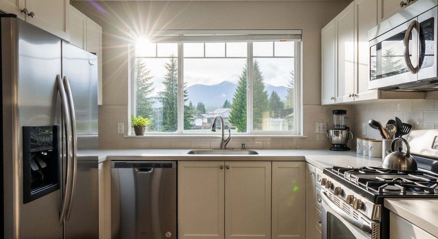 Woman performing kitchen appliance care in a Maple Ridge home