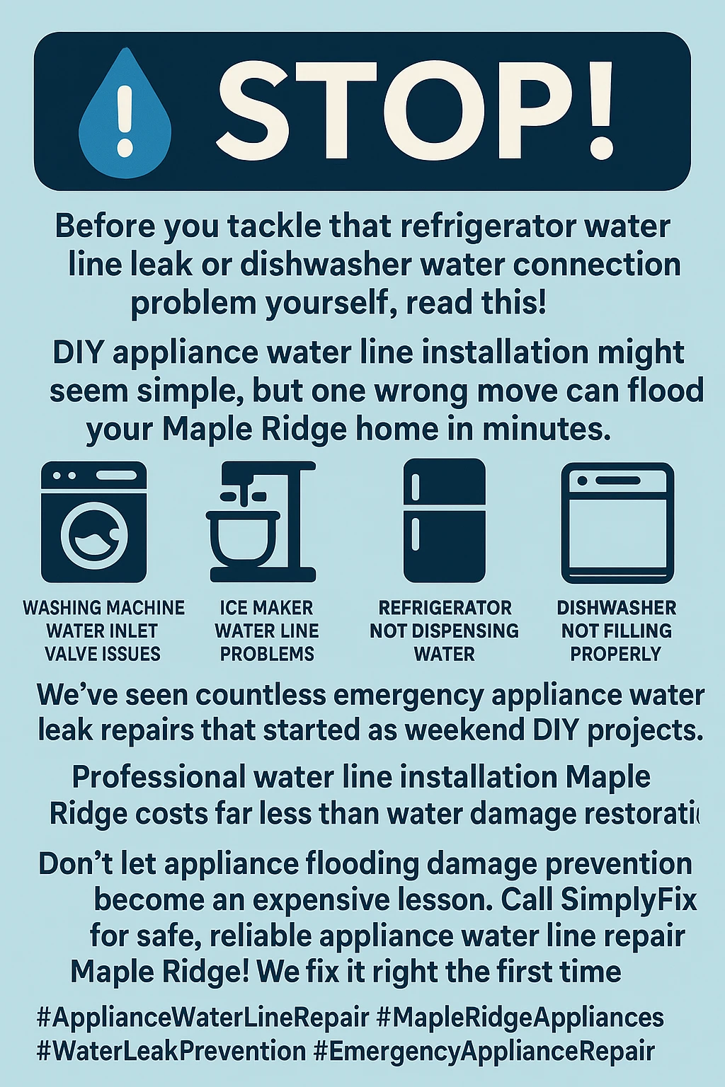 Maple Ridge appliance water line repair key takeaways infographic