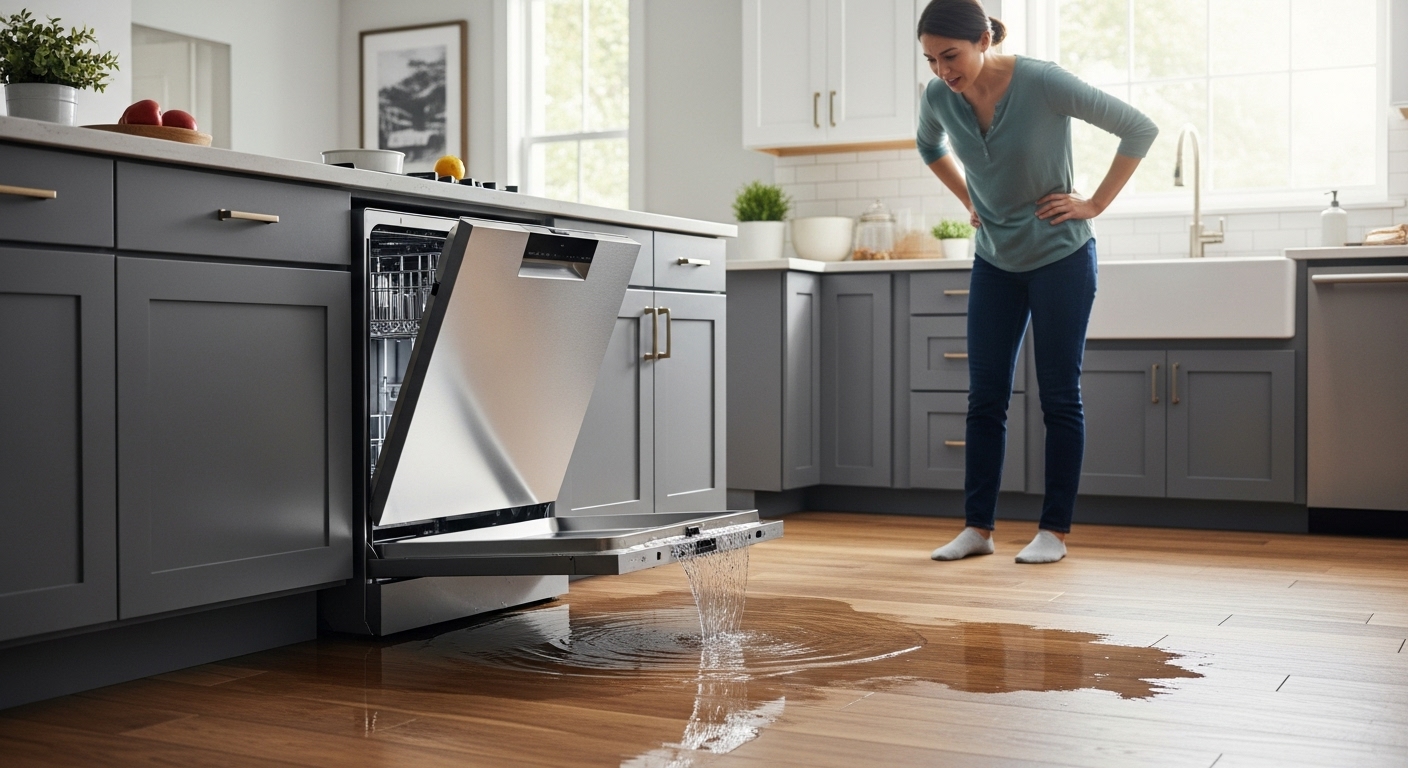 Kitchen flooded due to improper new dishwasher installation
