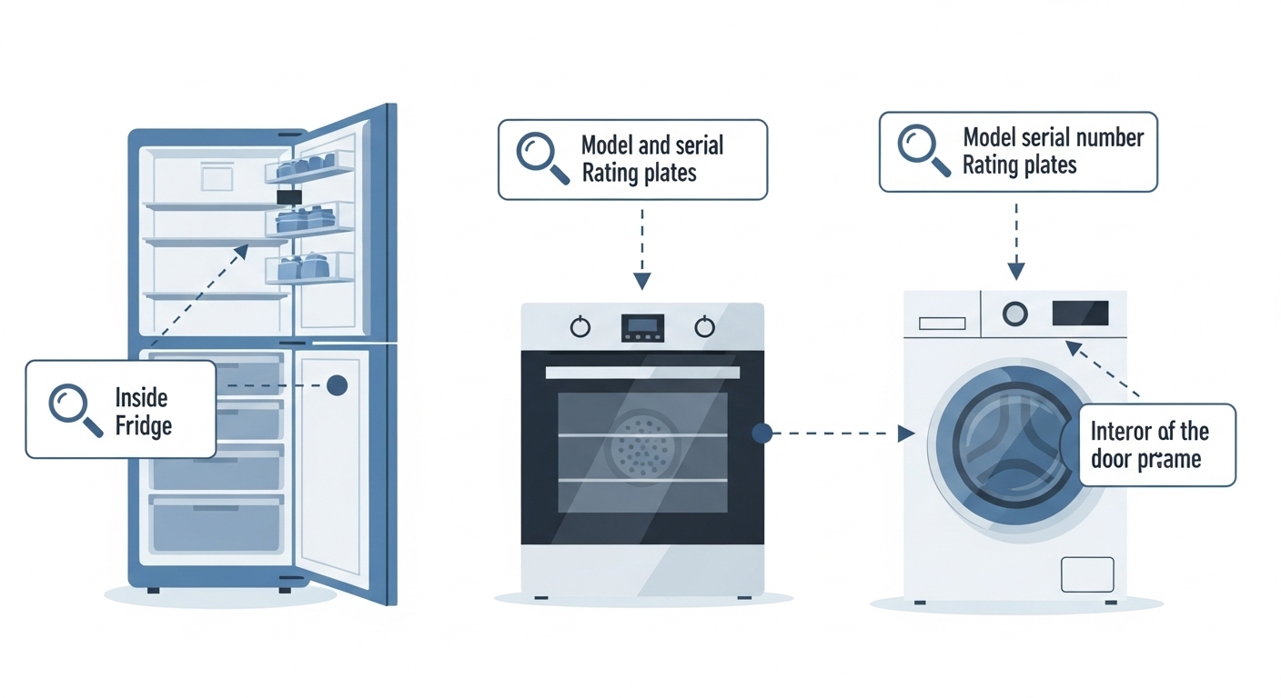 Person finding the model and serial number on an appliance for a recall check