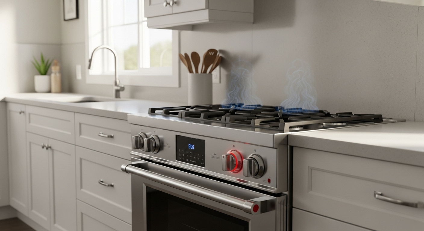 A modern kitchen with a potentially dangerous appliance highlighted
