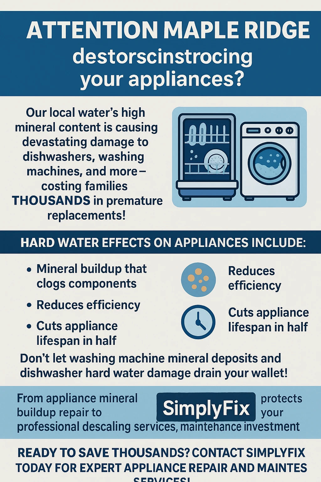 Infographic summarizing key takeaways on hard water damage to appliances