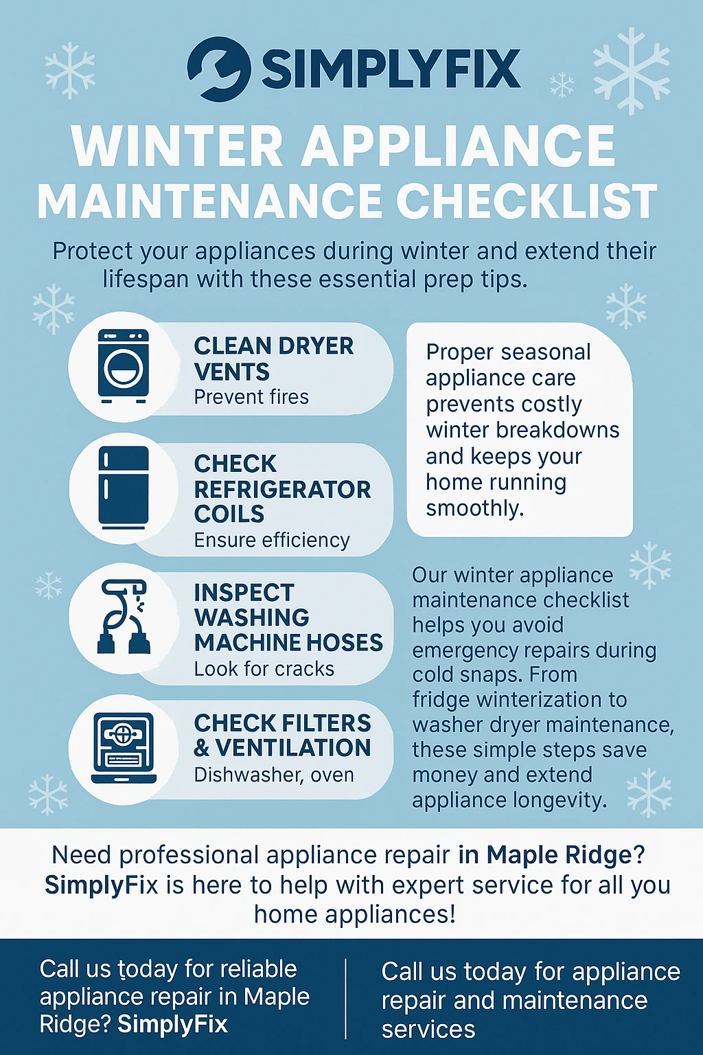 Winter appliance maintenance infographic for extending lifespan