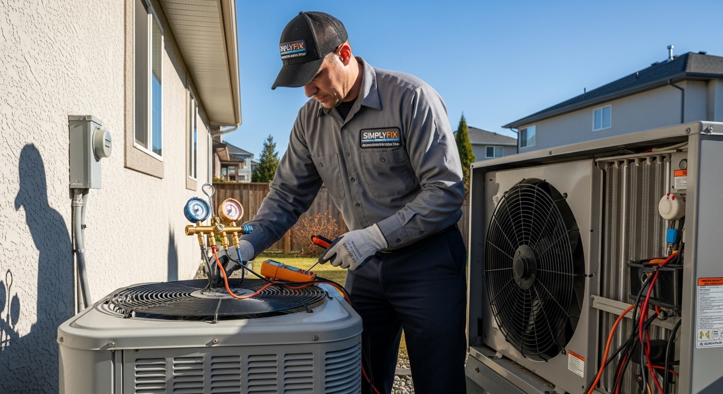 HVAC technician servicing AC unit outdoor