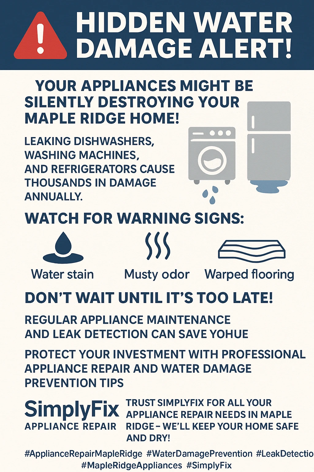 appliance water damage maple ridge key takeaways infographic