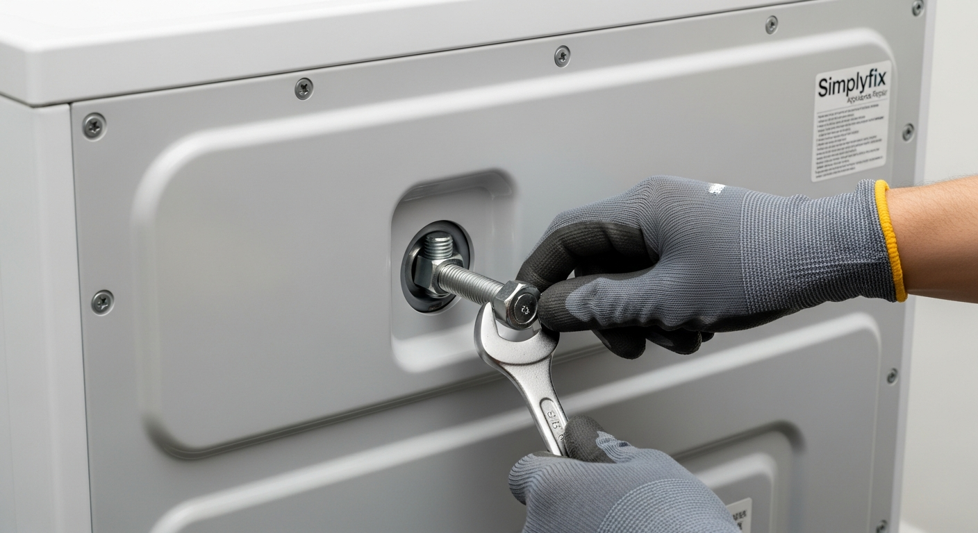 Washing machine transit bolts being installed for safe transport