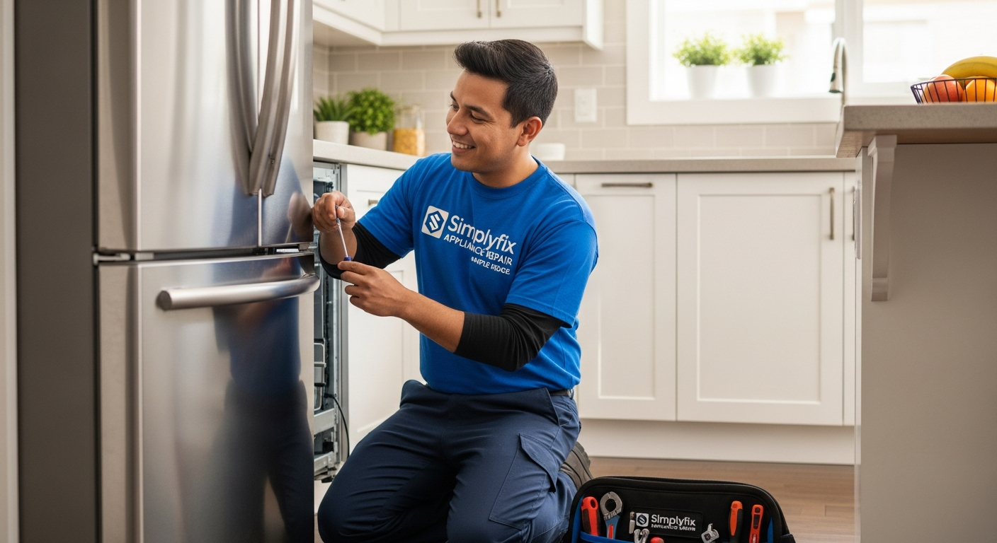 Expert appliance technician servicing a refrigerator in Maple Ridge