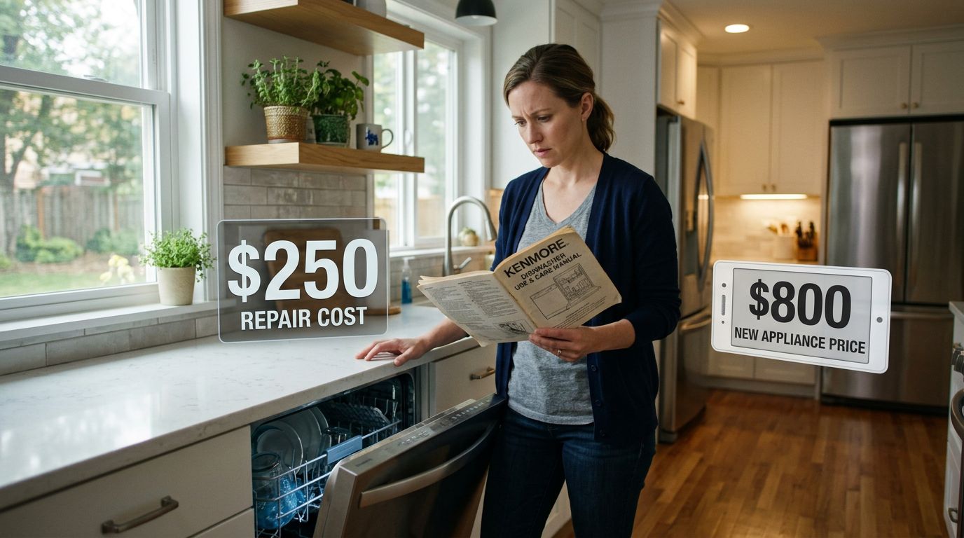 Homeowner deciding between appliance repair and replacement