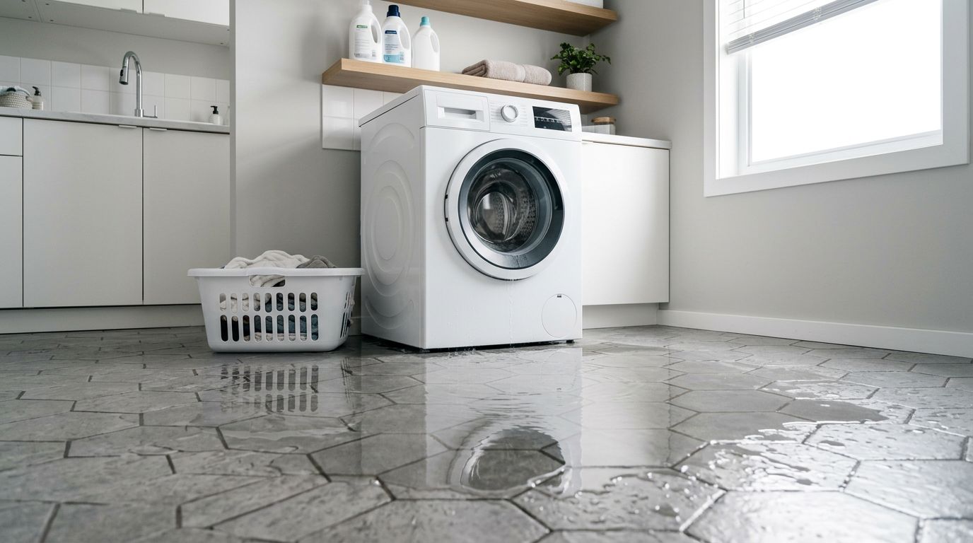 Washing machine leaking on laundry room floor