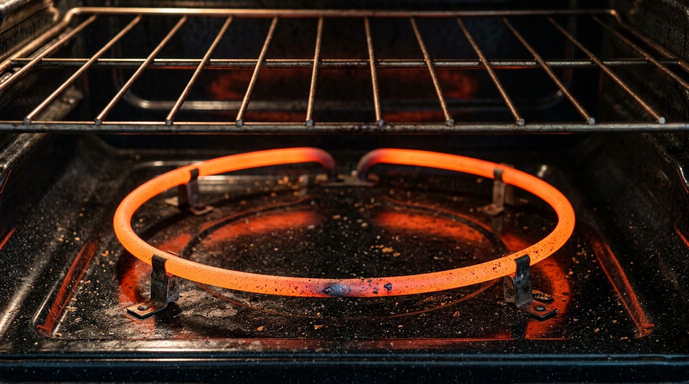Glowing electric oven heating element