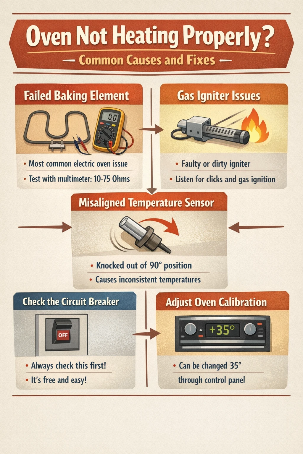 Oven not heating properly infographic key takeaways