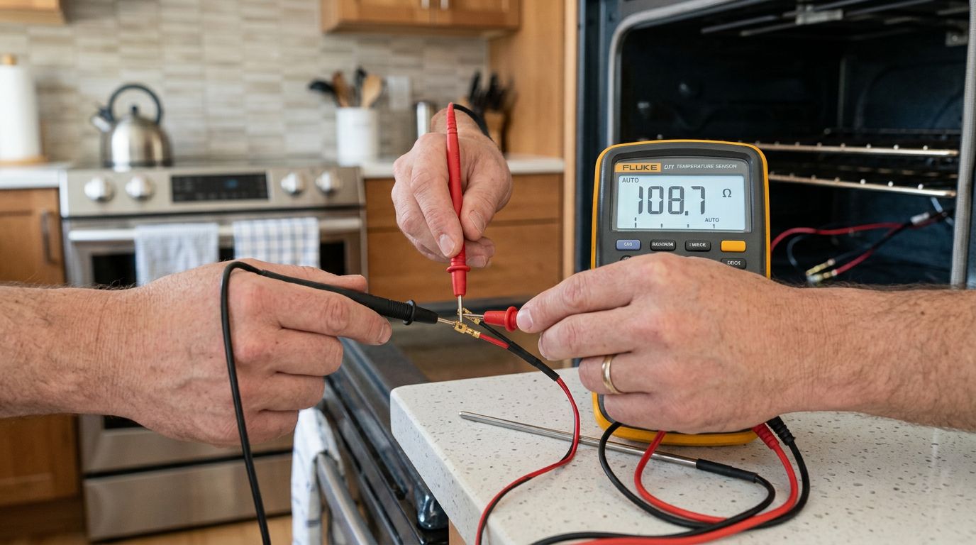 Oven temperature sensor multimeter test